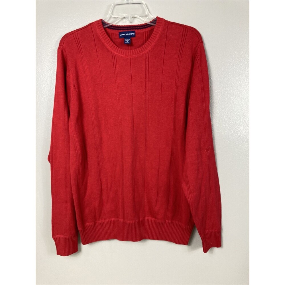 John Ashford Sweater Men's Small Red 100% Cotton Ribbed Crew Neck
